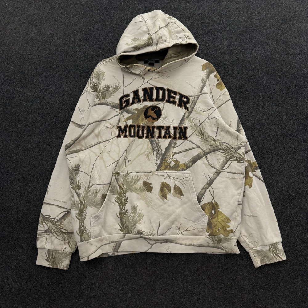 Vintage Gander Mountain Realtree AP Snow Camo Hoodie Mens Large Embroidered Logo